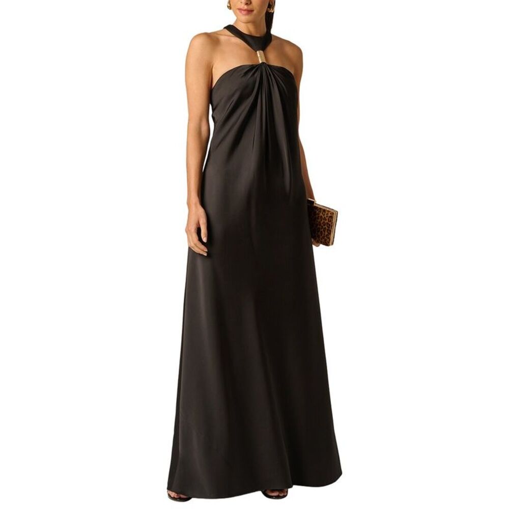 Adrianna Papell Womens Stretch Satin Long Dress, Black